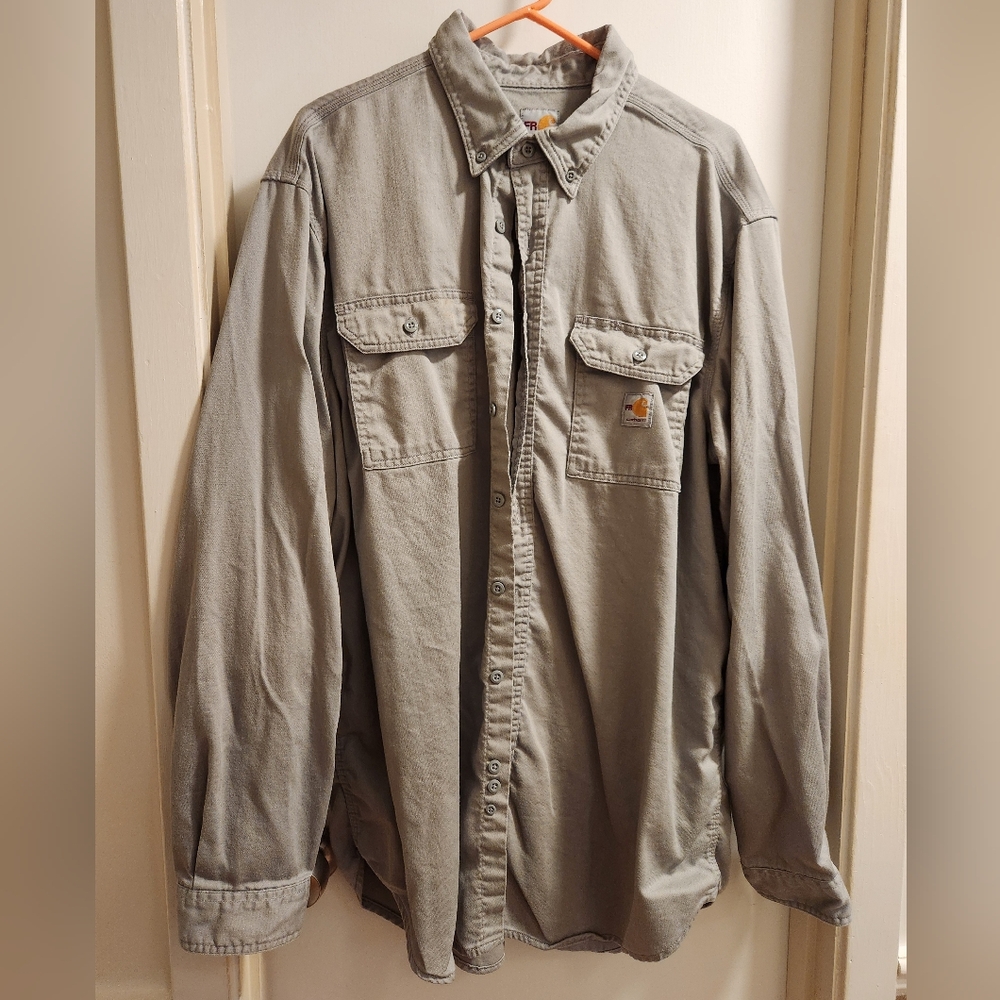Men's Carhartt FR (Flame Resistant) 2XL-Tall light gray Button-Up long sleeve